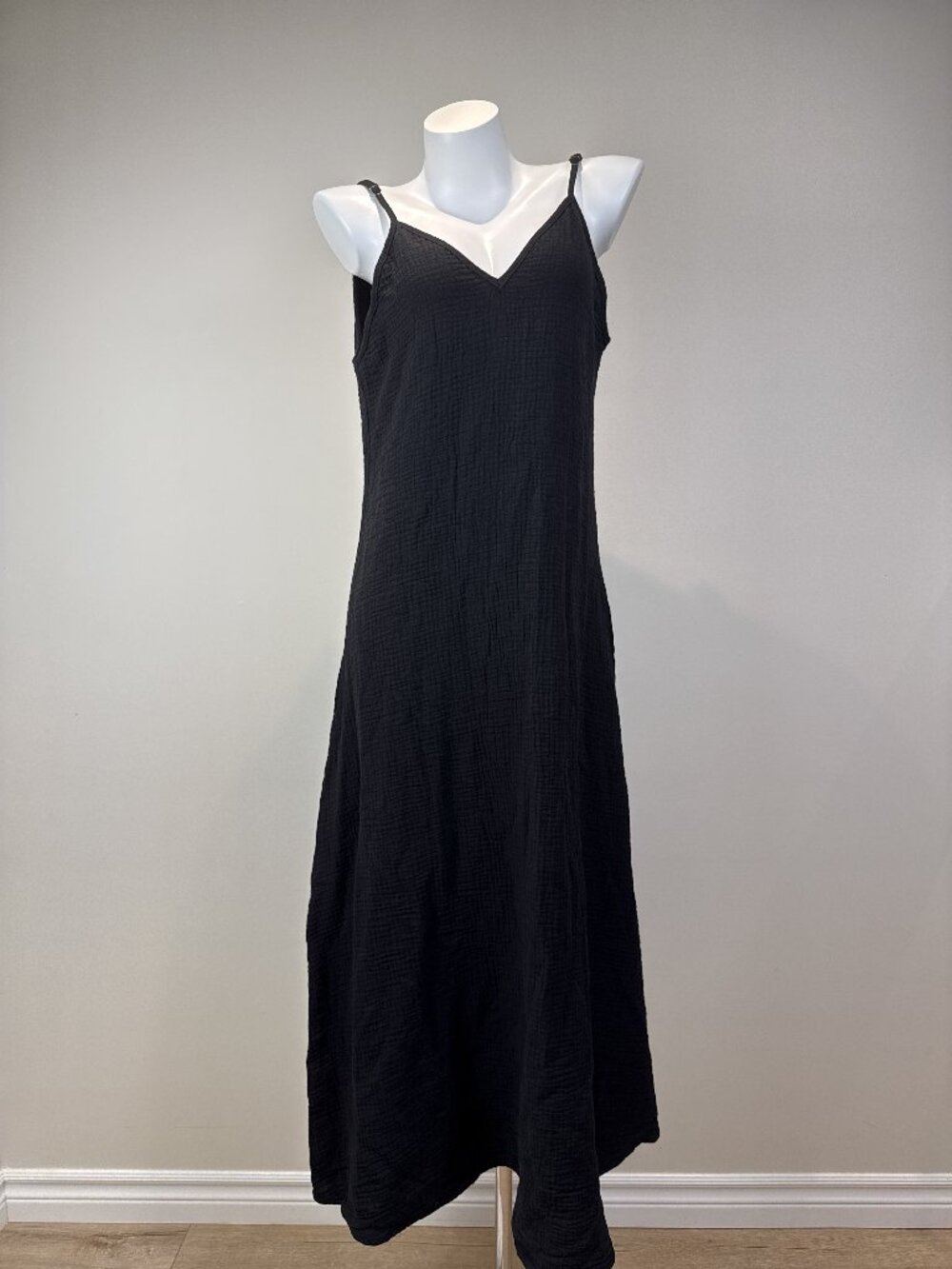 Nordstrom Womens Black 100% Cotton Gauze Ruffle Low Back Maxi Slip Dress Size L